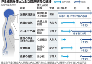 ｉＰＳ細胞を使った主な臨床研究の進捗